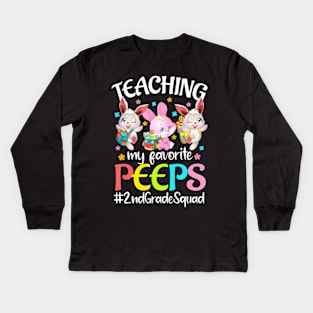 Teaching My Favorite Peeps 2Nd Grade Squad Teacher Easter Kids Long Sleeve T-Shirt